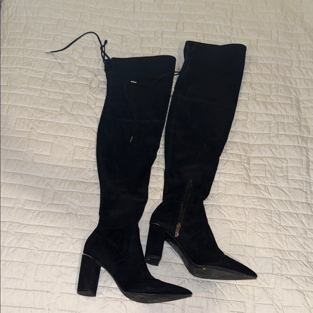 Marc Fisher Black Over-the-Knee Suede Black Boots with Thick Heel - Picture 2 of 6
